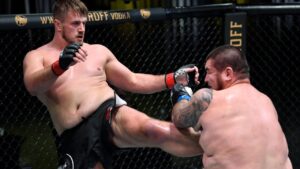 Alexandr Romanov Taken Off on Stretcher Following Devastating Low Blow – PFL 7 Highlights